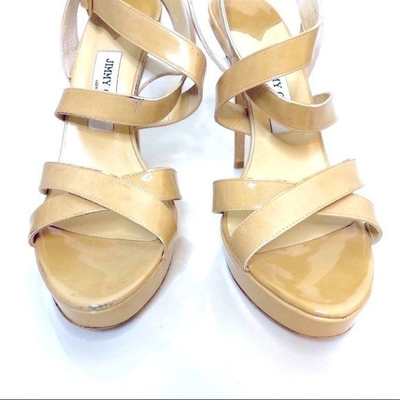 JIMMY Choo 41 platforms patent leather nude strappy tan sandals heels - Picture 4 of 7